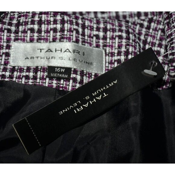 NWT Tahari Arthur Levine 14W Purple Open Tweed Blazer Jacket Faux Leather Trim - Picture 7 of 10